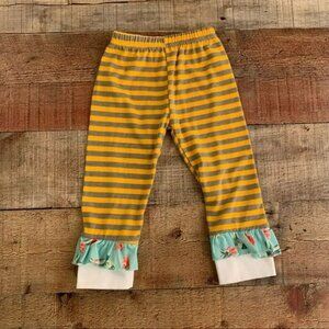 Conice Nini Grey And Yellow Striped Floral Print Ruffle Bottom Pants Size XS